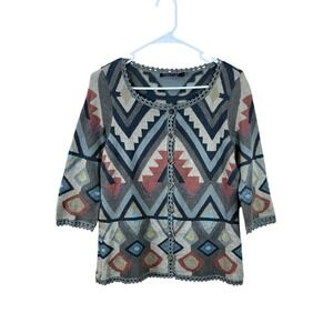 Peruvian Connection Aztec Knit Pima Cotton Cardigan Button Artsy Sweater Small